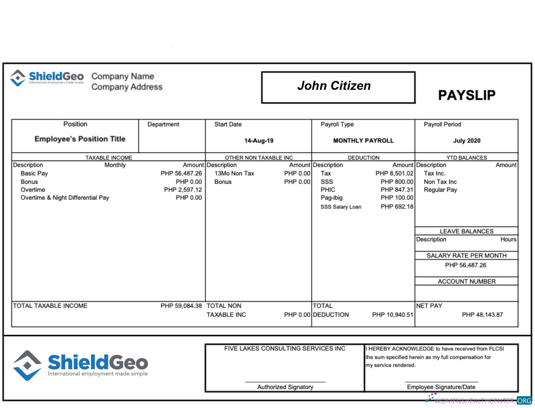 Download SHIELDGEO payslip in Word and PDF formats Photoshop template